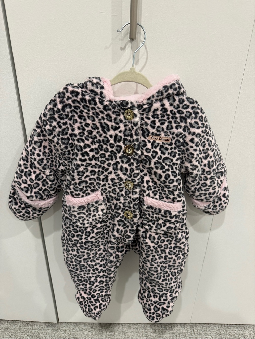 Juicy Couture Pink and Black Leopard Fleece One-Piece